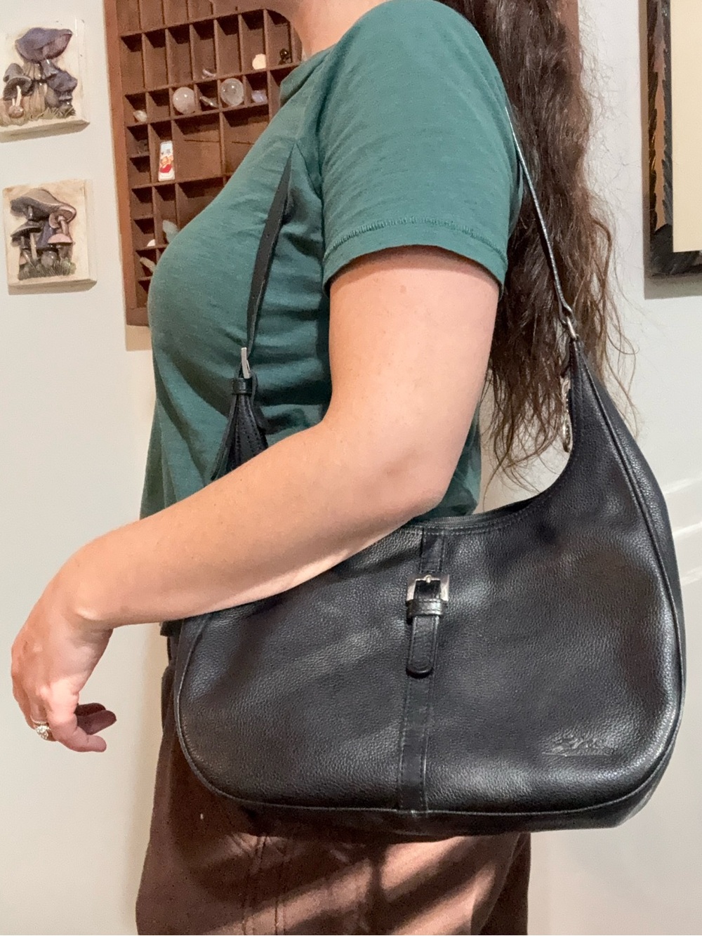 Longchamp Black Leather Hobo Shoulder Bag